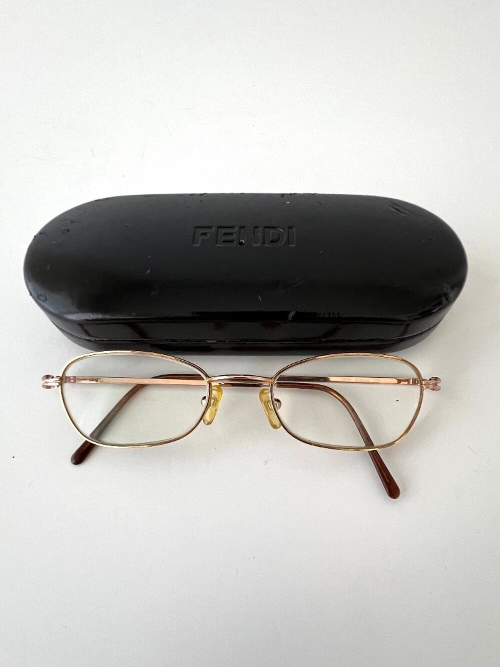 Vintage Fendi F532 Salmon Oval Glasses Frame Gold Tone w/ Case, Made in Italy